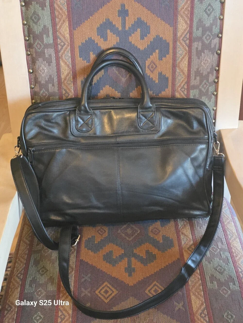 Vintage Genuine Leather Executive Briefcase / Laptop Bag - Black